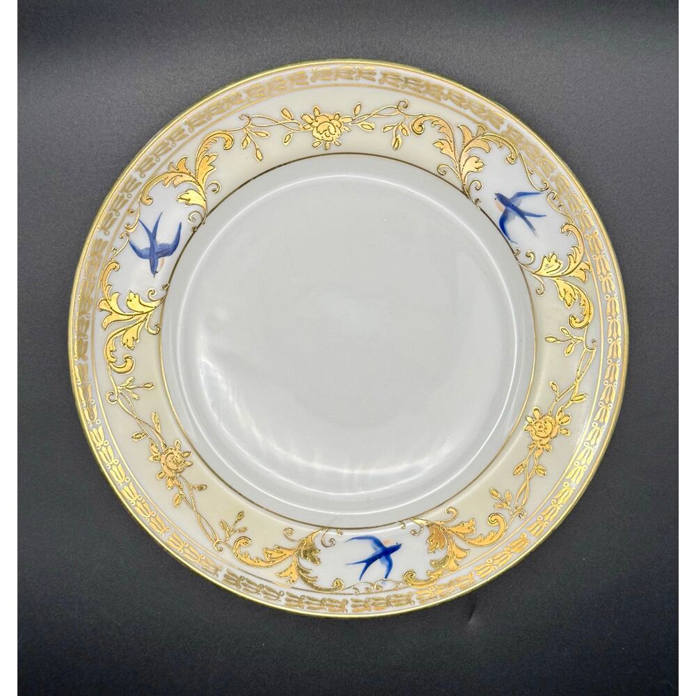 Set of 3 Antique Noritake Japan N2495 Bluebird Bread Plates 6.5" Pristine Gold